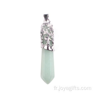 Pendentifs Colliers Plaqués Argent avec Cristal Vert Vert Aventurine avec Cordon en Cuir